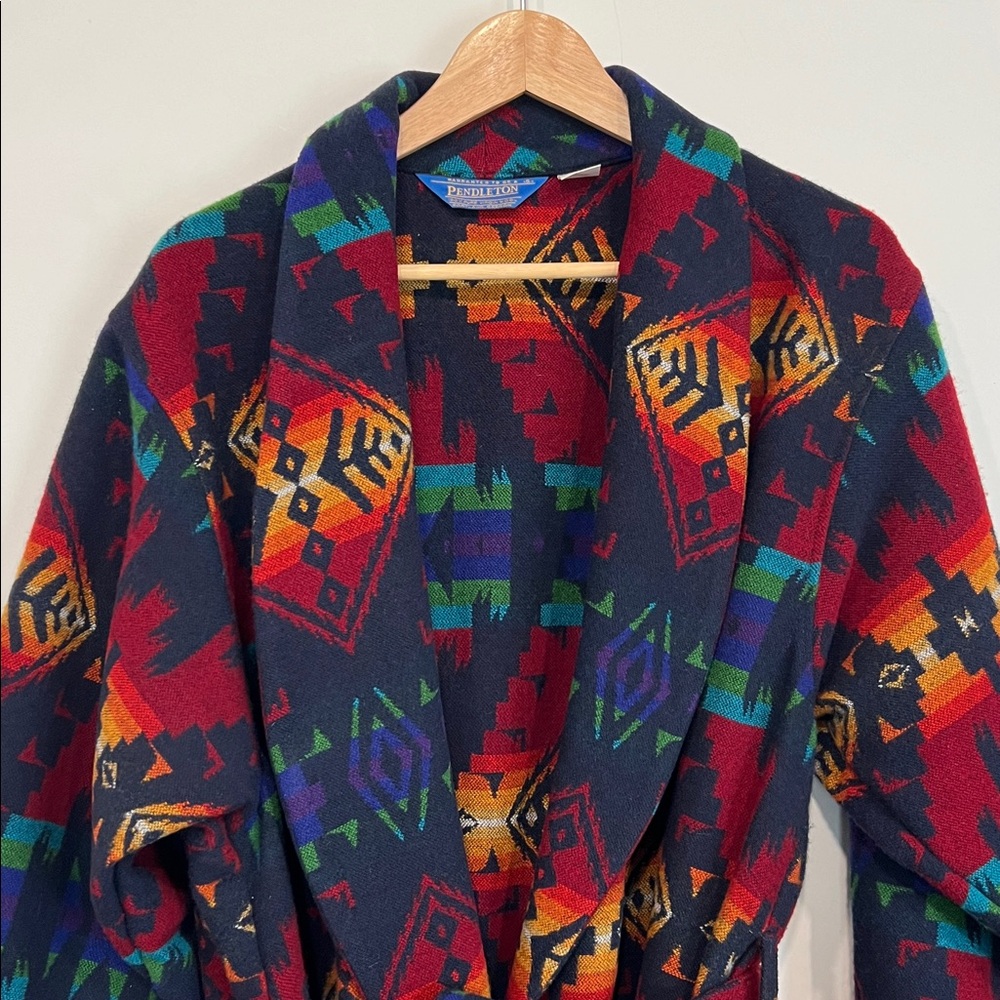 Pendleton Long Wool Jacket Shawl Collar Robe In C… - image 1